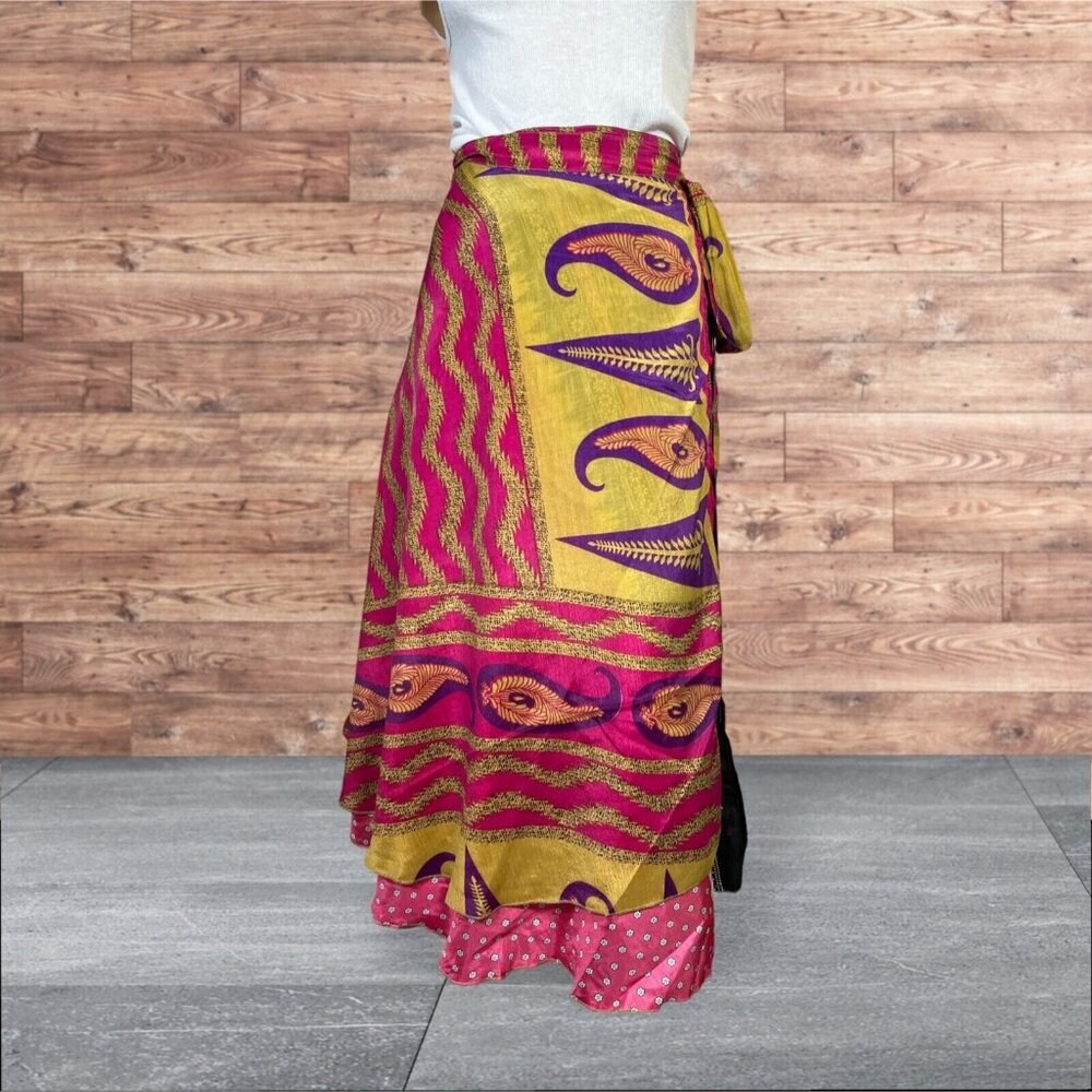 Boho Wrap Skirt Double Layer Sari Multi Wear 36 Travel Resort Festival Hippie